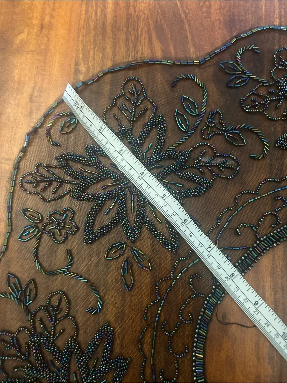 Vintage Iridescent Black Beaded Sheer Floral Scarf / Wrap / Cape Shoulder Cover